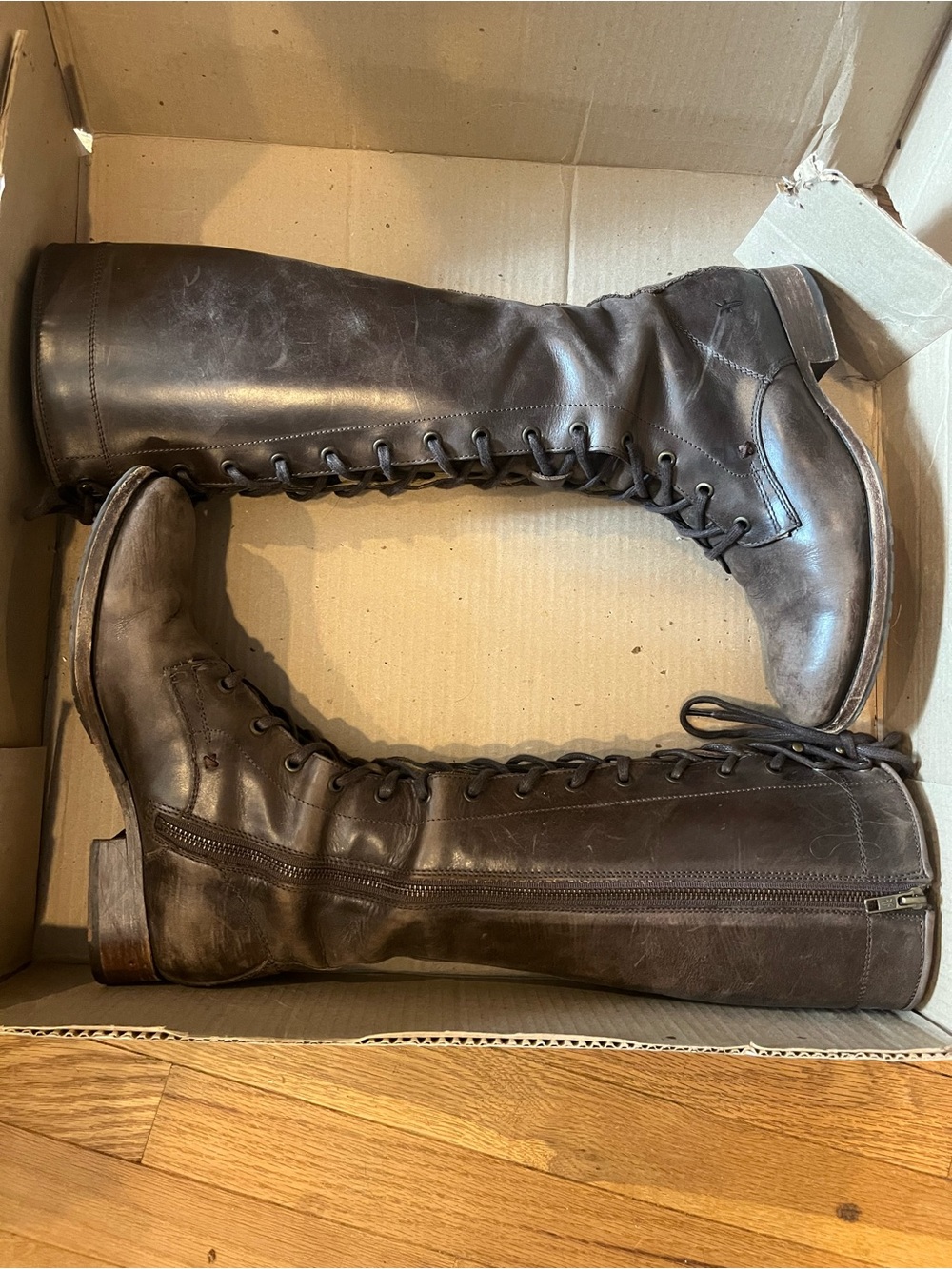 KATNISS Frye Melissa Tall Brown Leather Lace Up Knee High Riding Boot Size 9 - Picture 12 of 12